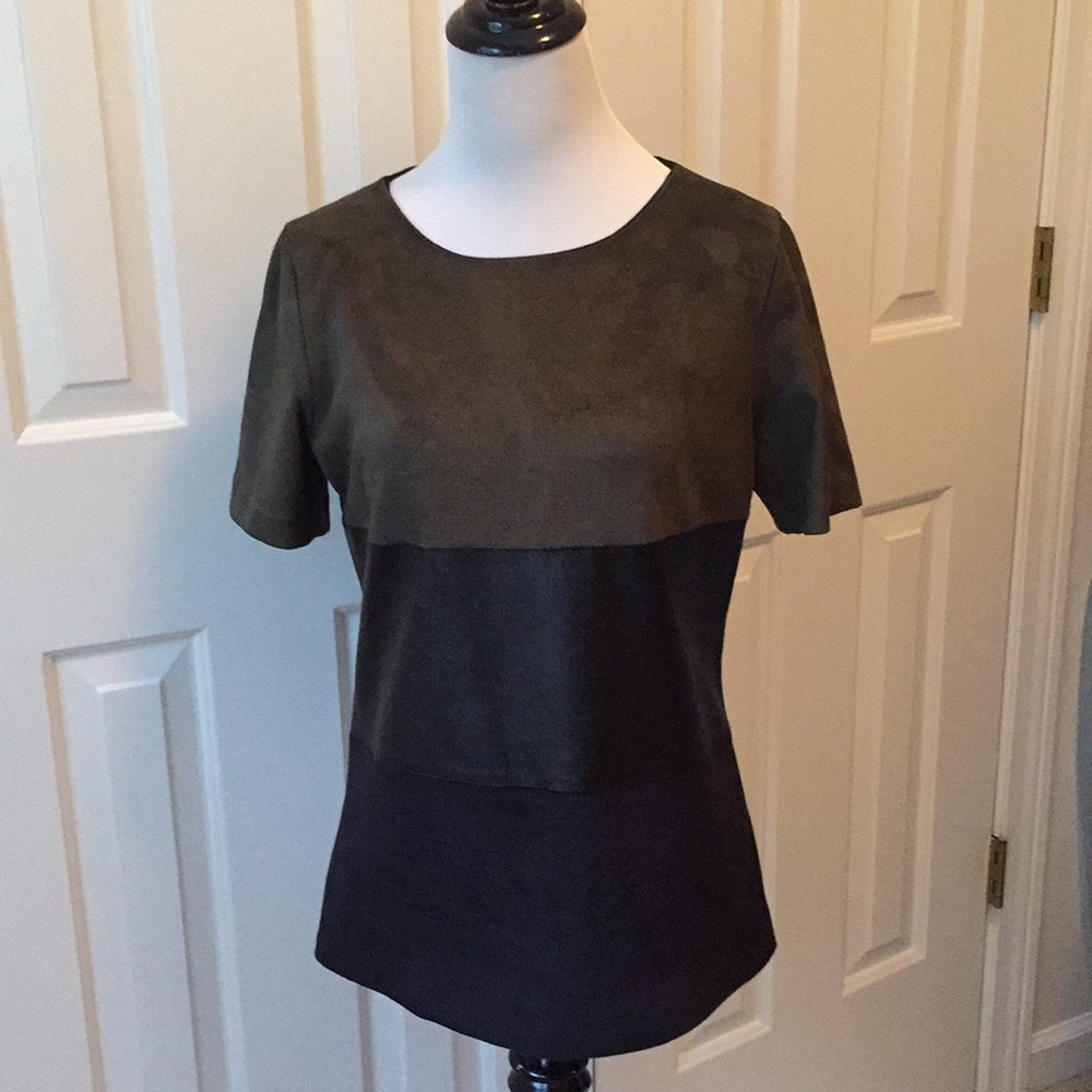 Faux suede/leather color block top by Donna Degnan